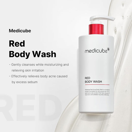 Medicube Red Acne Body Wash 14.52 Fl.Oz I Low Ph And Hydrating Cleanser With Salicylic Acid, Lactic Acid, Niacinamide And Hyaluronic Acid Suitable For Bacne Treatment | Korean Skin Care