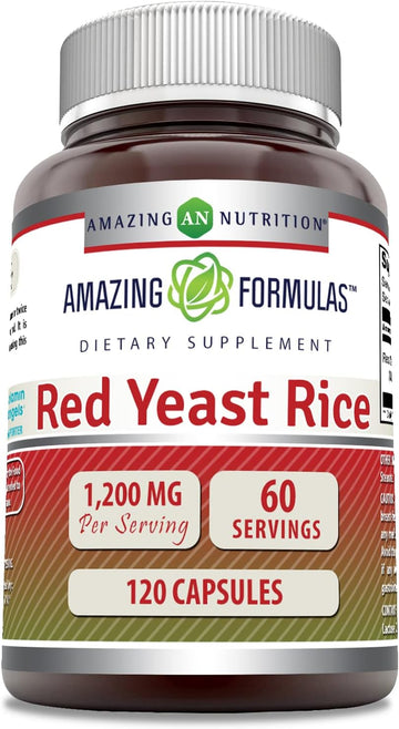 Amazing Formulas Red Yeast Rice 1200mg Per Serving 120 Capsules Supplement (Non-GMO, Gluten Free)