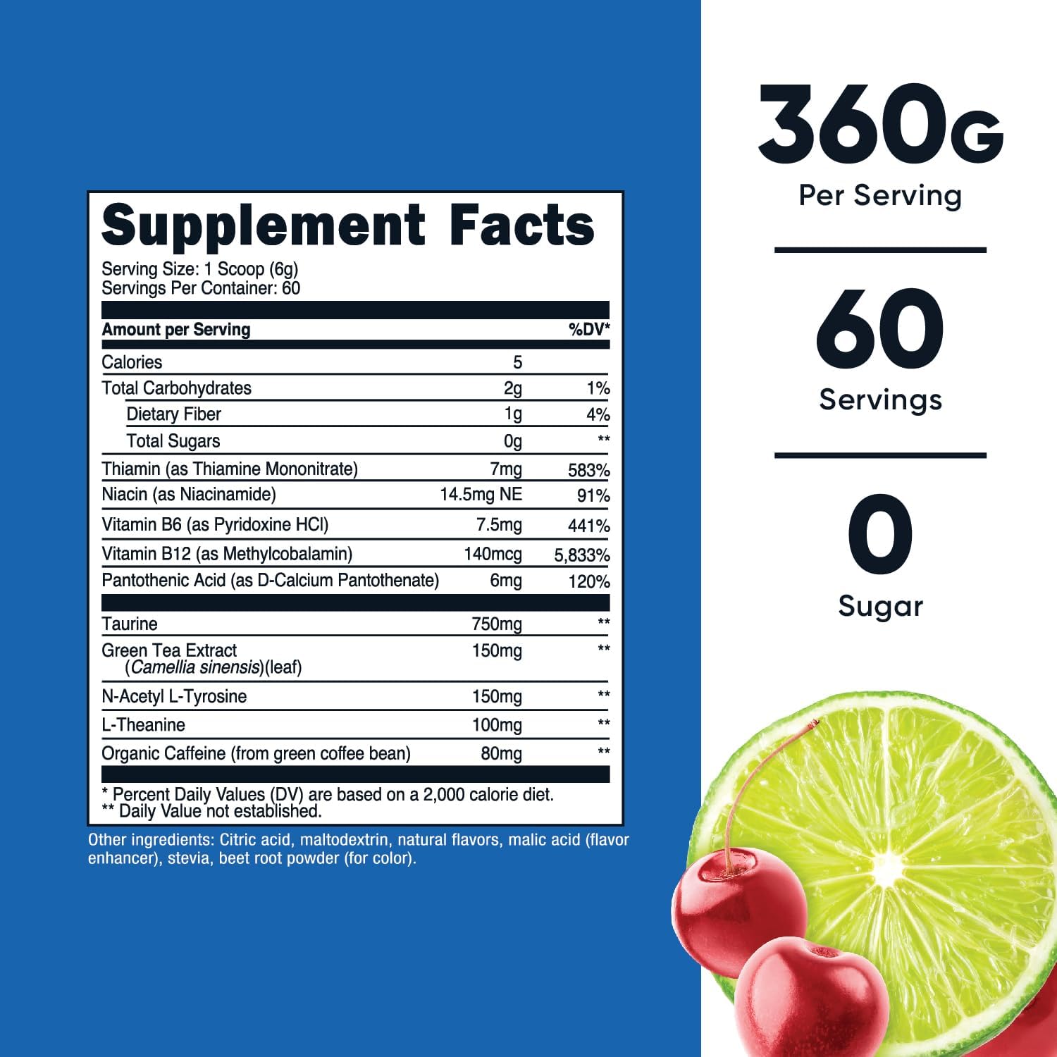 Nutricost Energy Complex Cherry Limeade Drink (60 Servings / 1200 mg Energy Complex Per Serving) | Sugar Free Mix with Natural Energy from Green Tea Extract and Green Coffee Bean