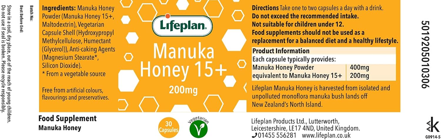 Lifeplan Active 15+ Manuka Honey 200mg Capsules 2 x 30 Capsules : Amazon.co.uk: Health & Personal Care