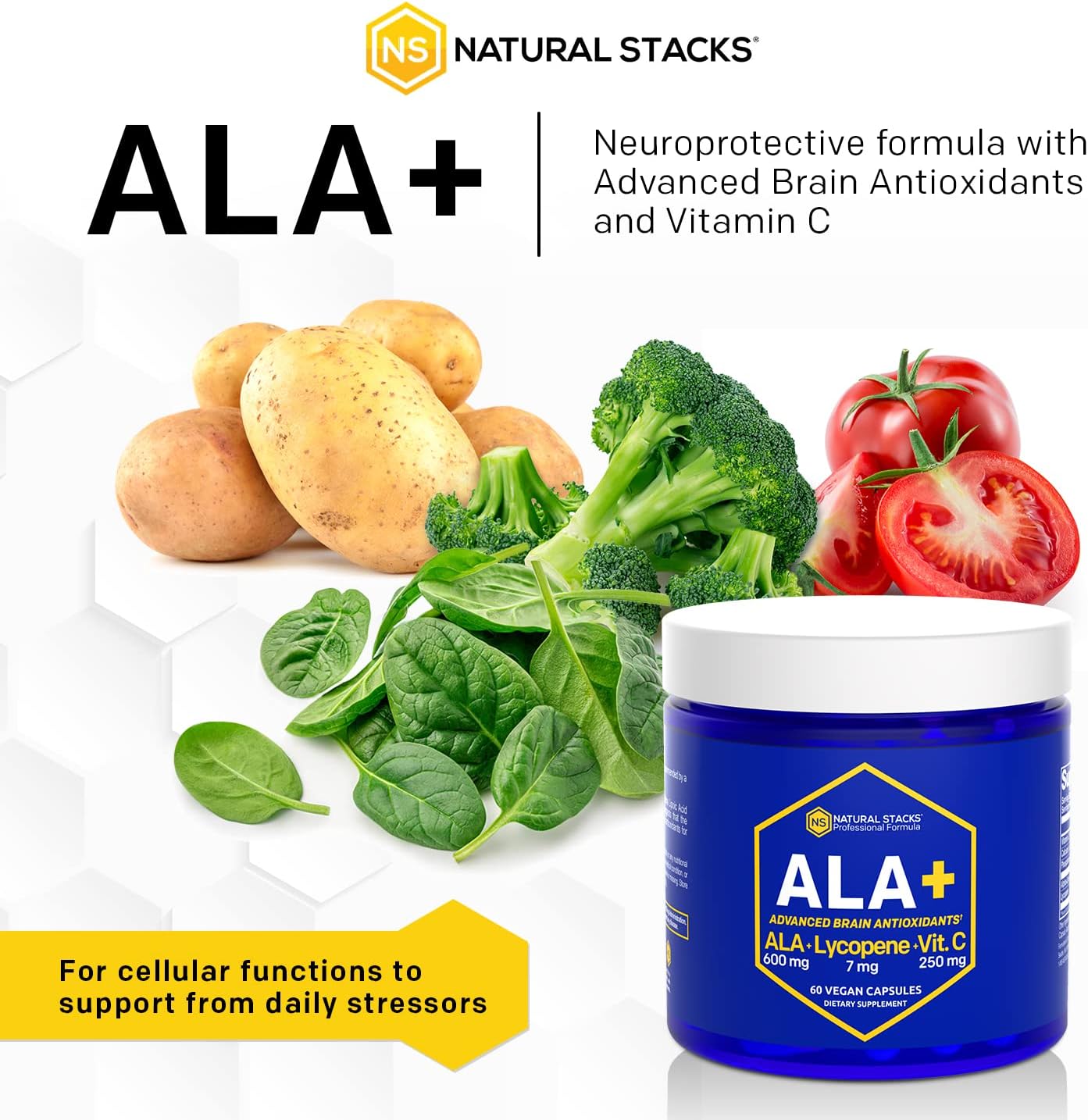NATURAL STACKS ALA+ Alpha Lipoic Acid 600mg w/Lycopene and Vitamin C - Supplement for Immunity & Cellular Function - Supplement for Brain Health : Health & Household