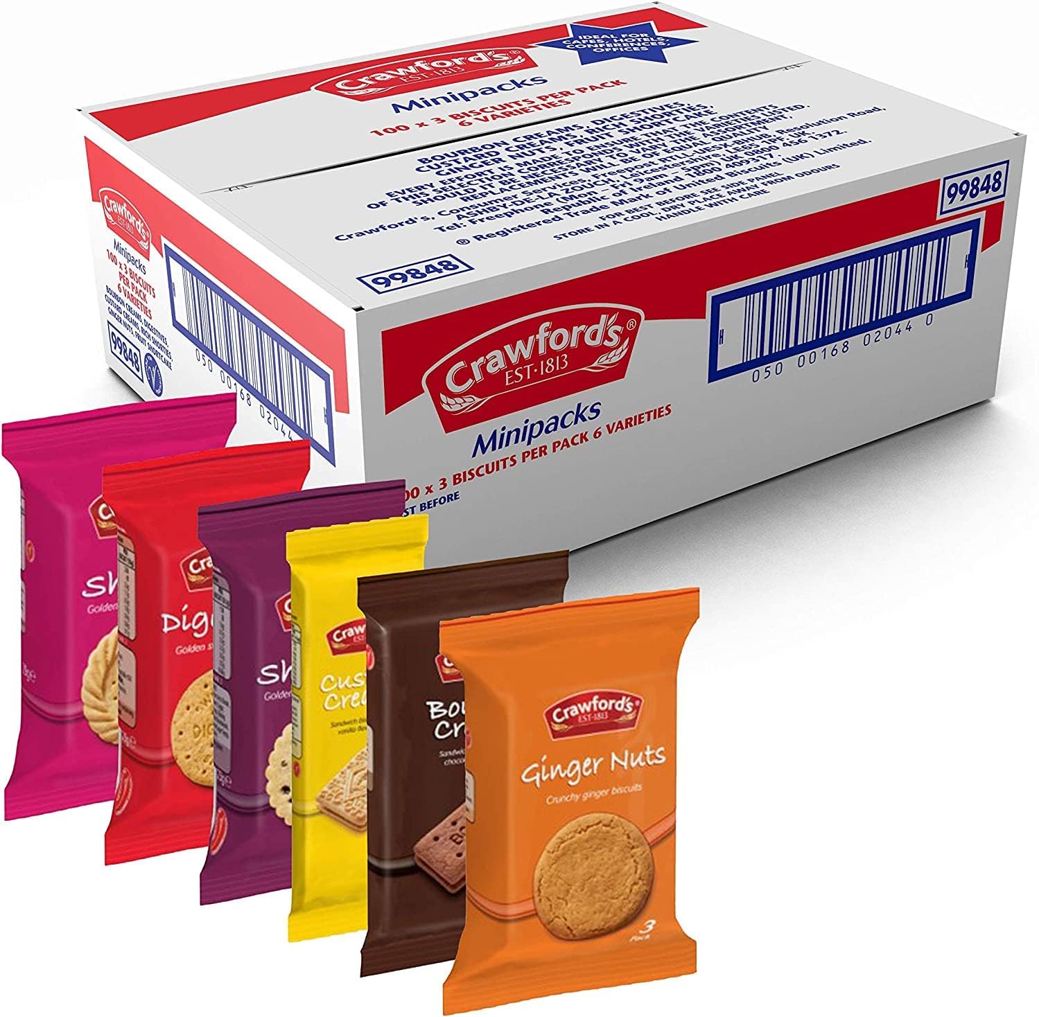 Crawford'S Assorted Mini Biscuit Packs, 6 Classic Varieties, Individually Wrapped, 30 G (Pack Of 100)