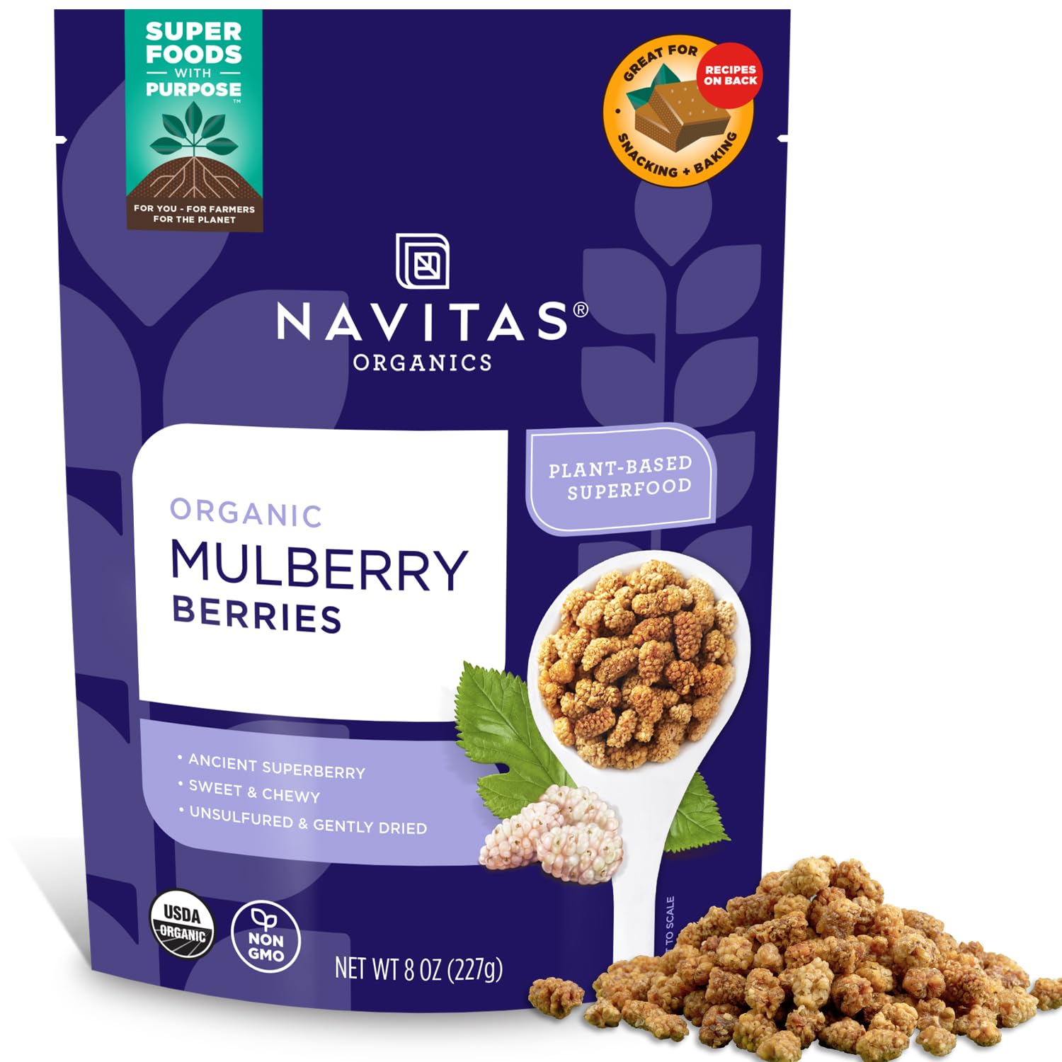 Navitas Organics Mulberries, 8 Oz. Bag, 8 Servings — Organic, Non-Gmo, Sun-Dried, Gluten-Free, Sulfite-Free (Pack Of 1)