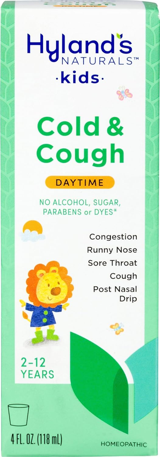 Hyland's Naturals Kids Cold & Cough, Daytime Cough Syrup Medicine for Kids Ages 2+, Decongestant, Sore Throat & Allergy Relief, Natural Treatment for Common Cold Symptoms, 4 Fl Oz
