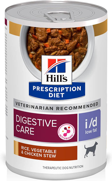 Hill'S Prescription Diet I/D Low Fat Digestive Care Rice, Vegetable & Chicken Stew Wet Dog Food, Veterinary Diet, 12.5 Ounce Cans (Pack Of 12)