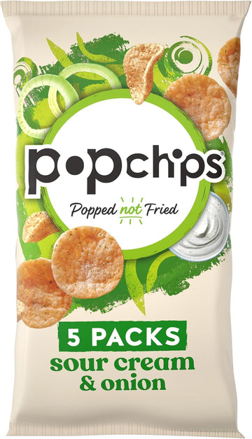 Popchips - Sour Cream And Onion Popped Potato Chips 23 Grams (Multipack Box Of 24) Popped Not Fried, No Artificial Flavours Or Colours, Suitable For Vegans