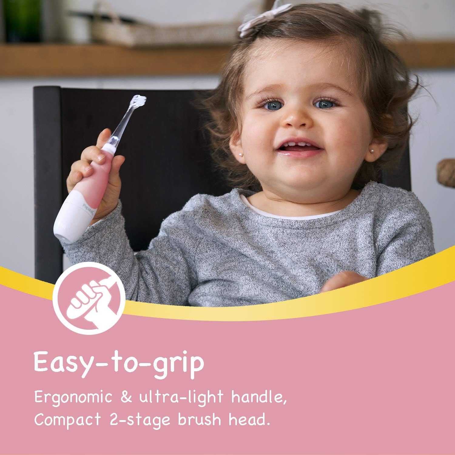 Papablic BabyHandy 2-Stage Sonic Electric Toothbrush for Babies and Toddlers Ages 0-3 Years, Pink : Health & Household