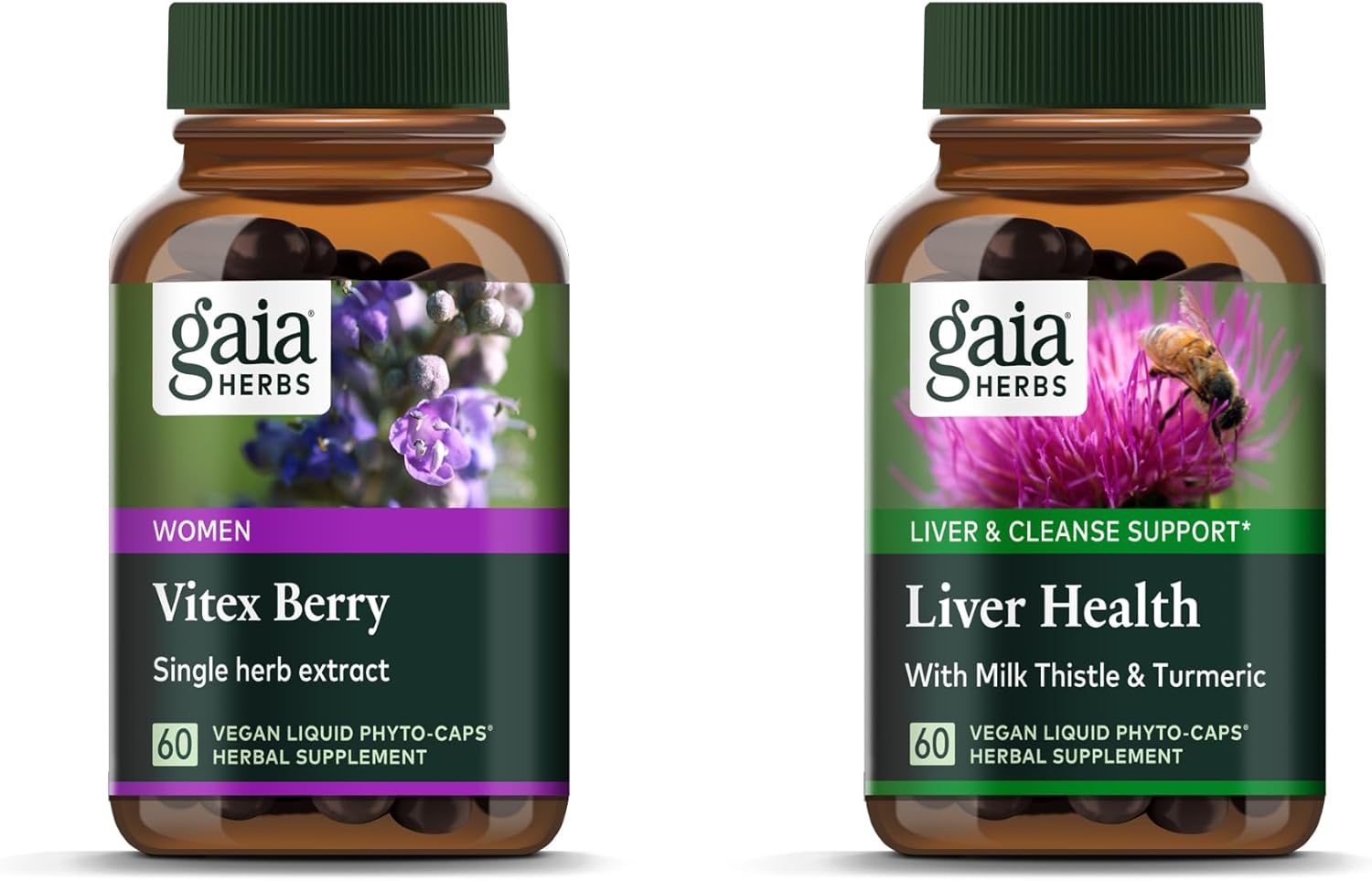 Gaia Herbs Vitex Berry (Chaste Tree) - Supports Hormone Balance & Fertility For Women - 60 Vegan Caps & Liver Health - Liver Supplement With Milk Thistle, Licorice Root For Liver And Cleanse Support -