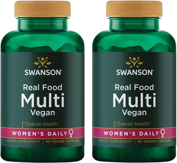 Swanson Real Food Multi Women'S Multivitamin Multimineral Women'S Health Urinary Tract Stress Response Bone Hair Skin Nails Support Supplement Vegan Gluten-Free Non-Gmo 90 Veggie Capsules (2 Pack)