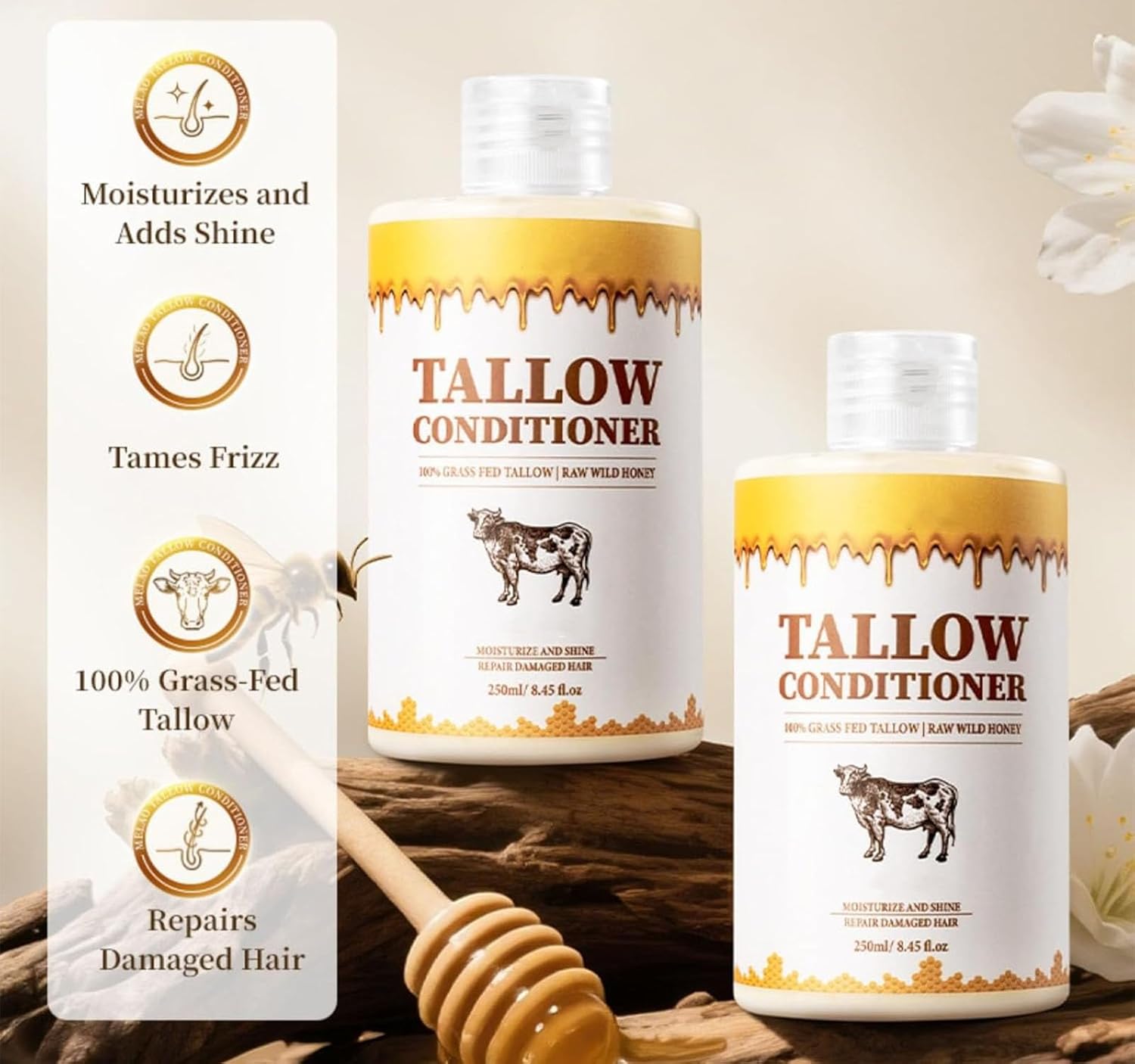 Beef Tallow Shampoo And Conditioner Set, Natural Tallow Hair Care Kit, Control Oil Smooth Frizz Strengthen Hair, Nourish Scalp & Hair For All Hai-R Types (B)