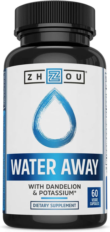 Zhou Water Away Herbal Formula for Healthy Fluid Balance | with Dandelion, Potassium, Green Tea & More | 60 Capsules