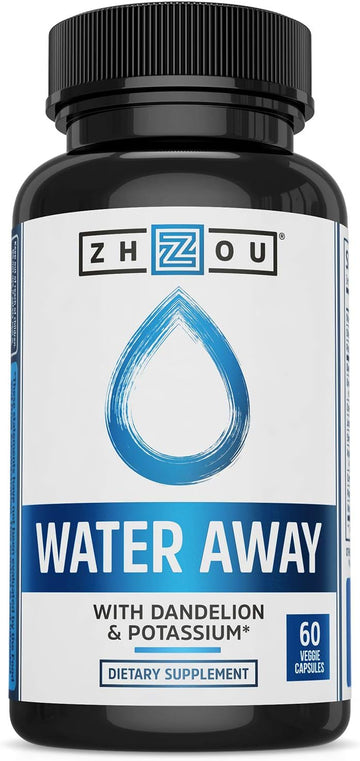 Zhou Water Away Herbal Formula For Healthy Fluid Balance | With Dandelion, Potassium, Green Tea & More | 60 Capsules