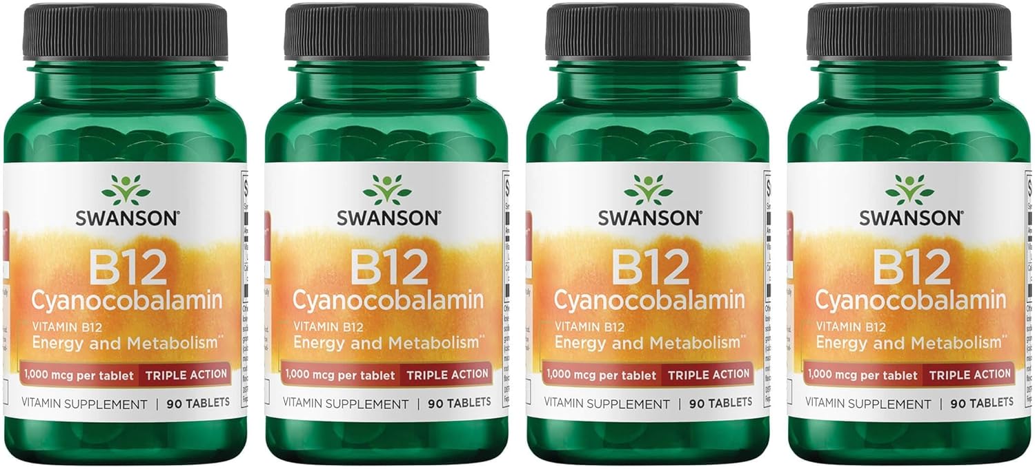 Swanson Triple Action Vitamin B-12 1Vitamin 000 Mcg 90 Tabs (4 Pack)