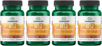 Swanson Triple Action Vitamin B-12 1Vitamin 000 Mcg 90 Tabs (4 Pack)