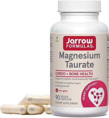 Jarrow Formulas Magnesium Taurate, Dietary Supplement, Supports Cardio And Bone Health, 300 Mg Per Servings, 90 Veggie Capsules, Up To A 30 Day Supply