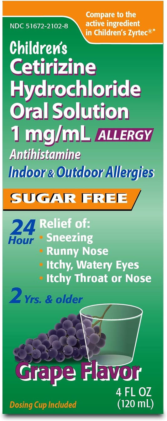 Taro Children'S Cetirizine Oral Solution Syrup Allergy Relief For Sneezing, Runny Nose, Itchy, Watery Eyes Grape Flavor | 2 Yrs. & Older