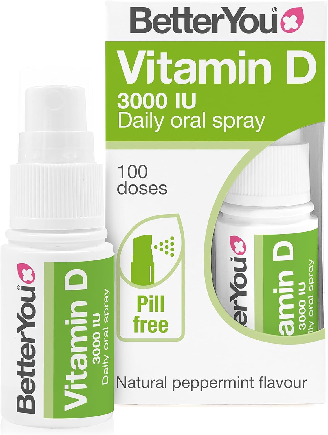 Betteryou Vitamin D 1000 Iu Oral Spray, Fast Acting Vitamin D3 Supplement For Long Term Daily Use, Helps Maintain Vitamin D Levels, 3-Month Supply, Natural Peppermint Flavour, Made In The Uk