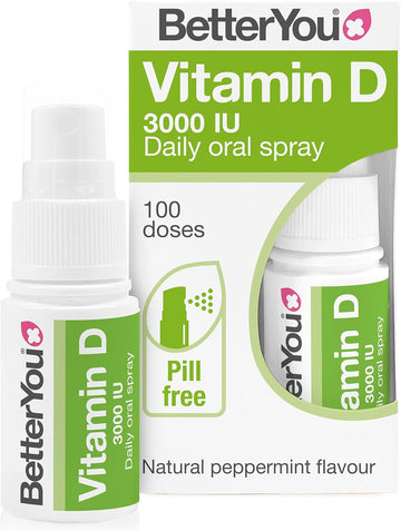 Betteryou Vitamin D 1000 Iu Oral Spray, Fast Acting Vitamin D3 Supplement For Long Term Daily Use, Helps Maintain Vitamin D Levels, 3-Month Supply, Natural Peppermint Flavour, Made In The Uk