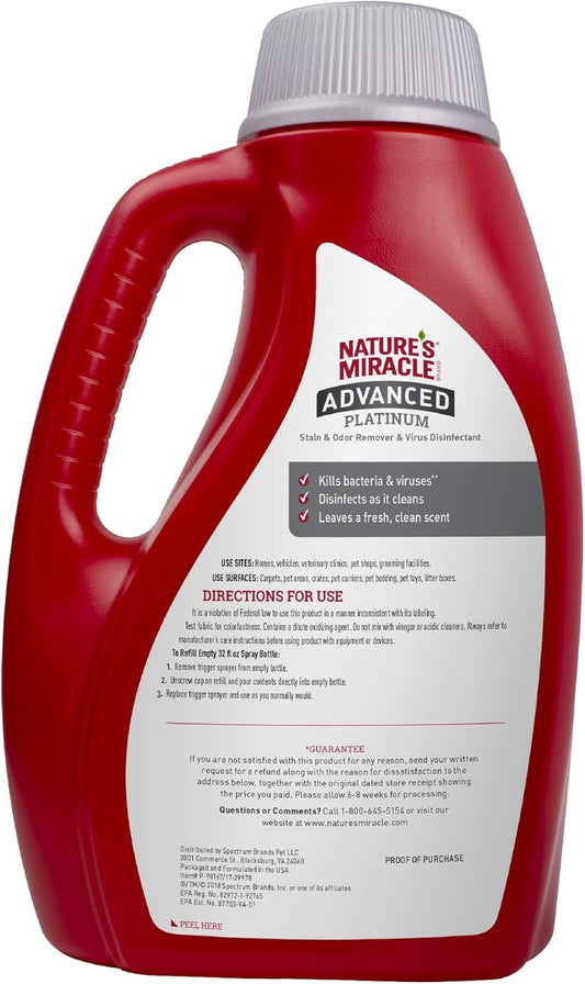 Nature'S Miracle Advanced Platinum Stain & Odor Remover & Virus Disinfectant 64 Oz