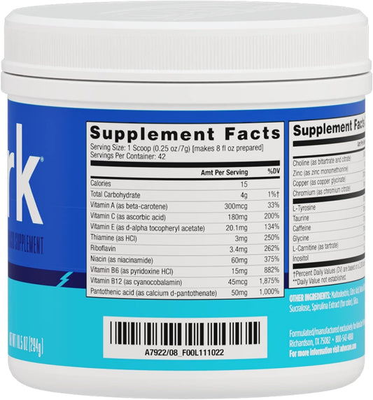 Advocare Spark Vitamin & Amino Acid Supplement - Focus & Energy Drink Powder Mix With Vitamin A, B-6, C & E - Also Includes L-Carnitine & L-Tyrosine - Blue Raspberry, 10.5 Oz