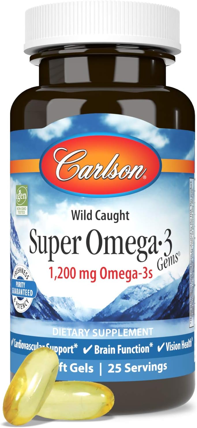 Carlson - Super Omega-3 Gems, 1200 Mg Omega-3S, Wild Caught, Sustainably Sourced, 50 Soft Gels : Health & Household