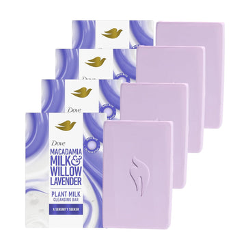 Dove Plant Milk Cleansing Bar Soap Macadamia Milk & Willow Lavender Serenity Seeker 4 Count For Moisturized Skin Gentle Cleanser, No Sulfate Cleansers Or Parabens, 98% Biodegradable Formula 5 Oz