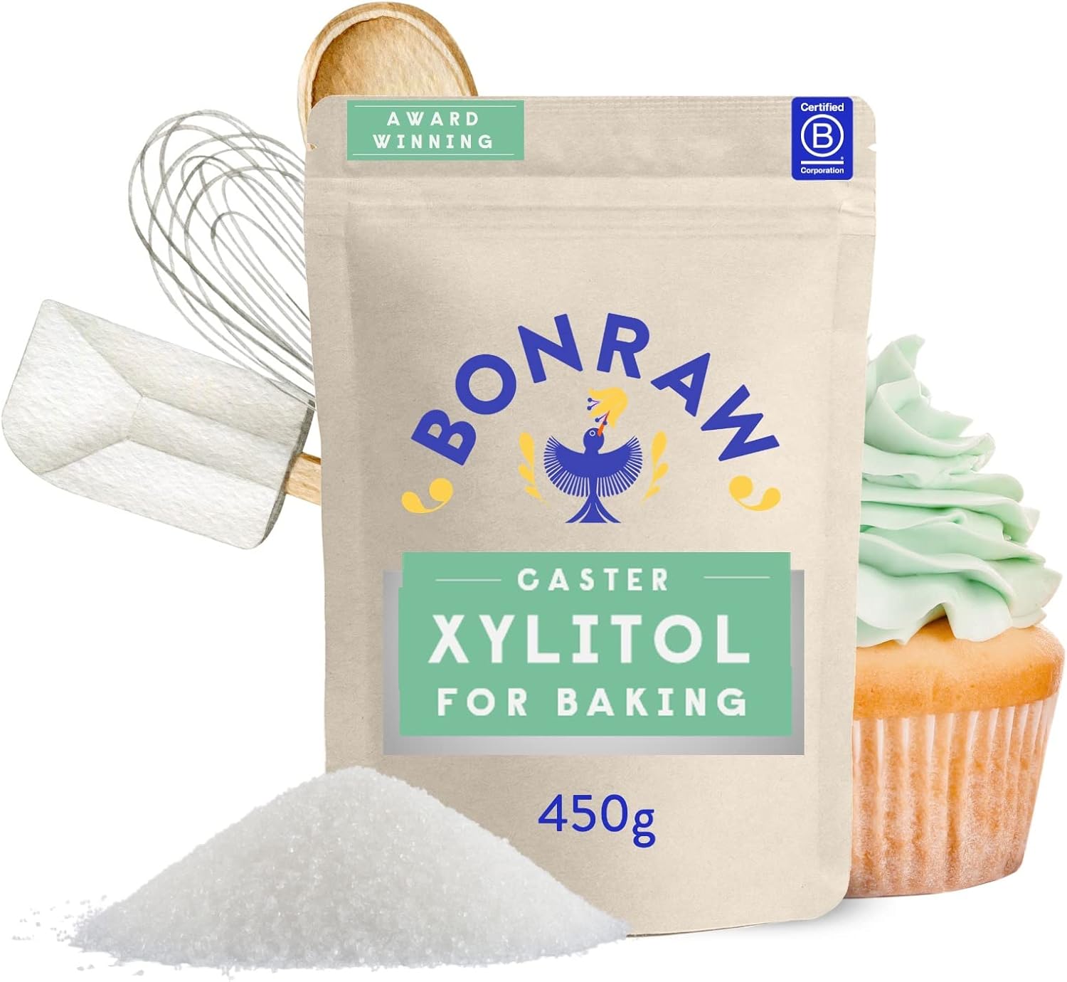 Bonraw Silver Birch Natural Xylitol Caster Sugar For Baking 450G - Replacement Caster Sugar For Baking