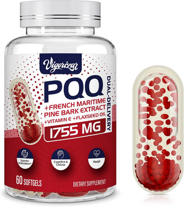 French Maritime Pine Bark Extract 200 Mg, Unique Dual-Delivery For Maximum Absorption, Premium Pycnogeno With Pqq For Vascular & Heart & Joint Function - 60 Vegan Softgels