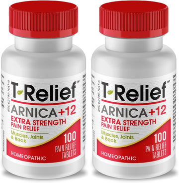 T-Relief Extra Strength Pain Relief Arnica +12 Natural Relieving Actives For Back Pain Joint Soreness Muscle Aches & Stiffness, Whole Body Fast-Acting Relief For Women & Men - 100 Tablets