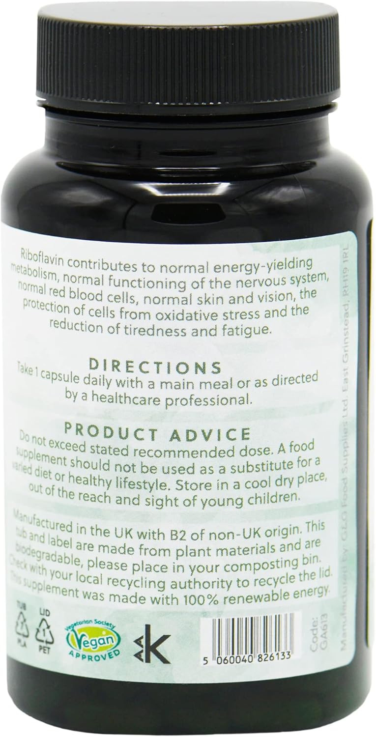 Vitamin B2 Riboflavin Capsules | 50mg Vitamin B2 per Capsule | 120 Vegan Capsules | G&G Vitamins : Amazon.co.uk