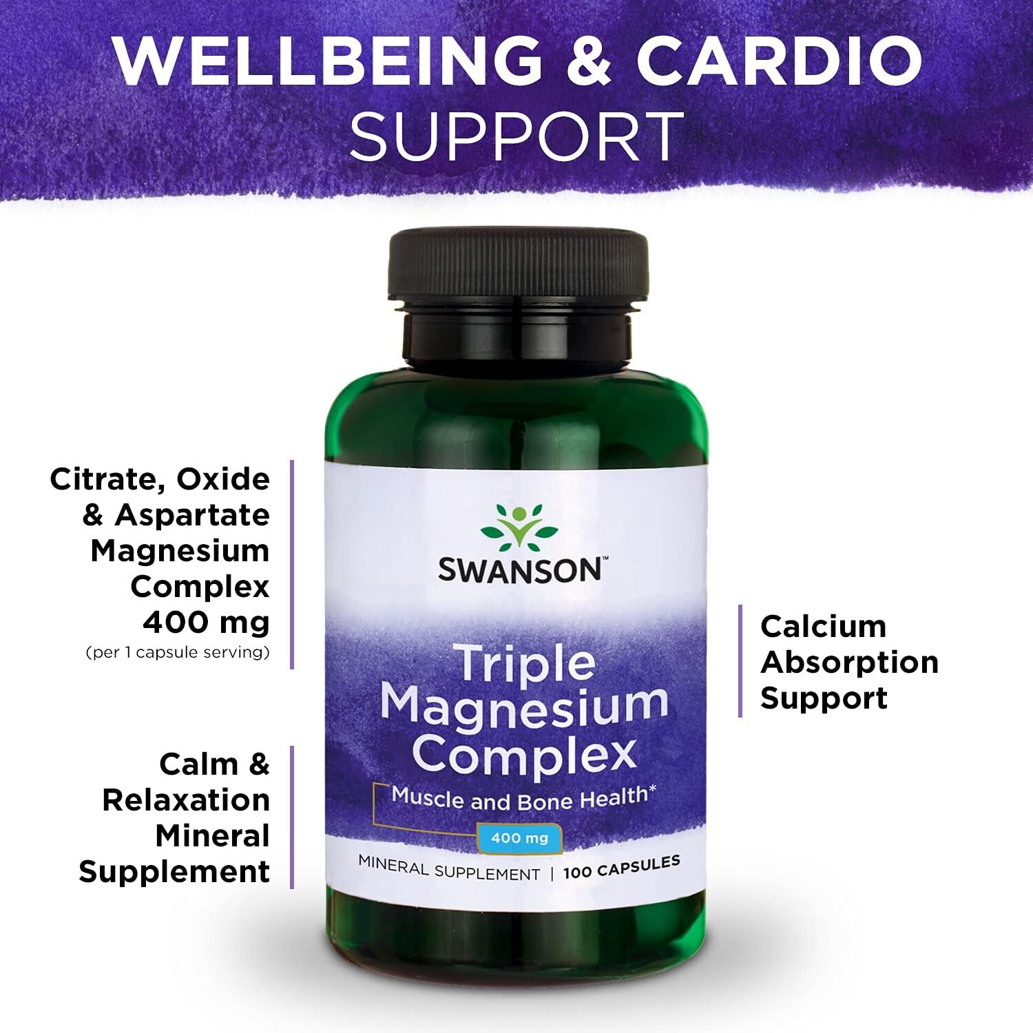 Swanson Triple Magnesium Complex - 100 Capsules, 400Mg Each (3 Pack)