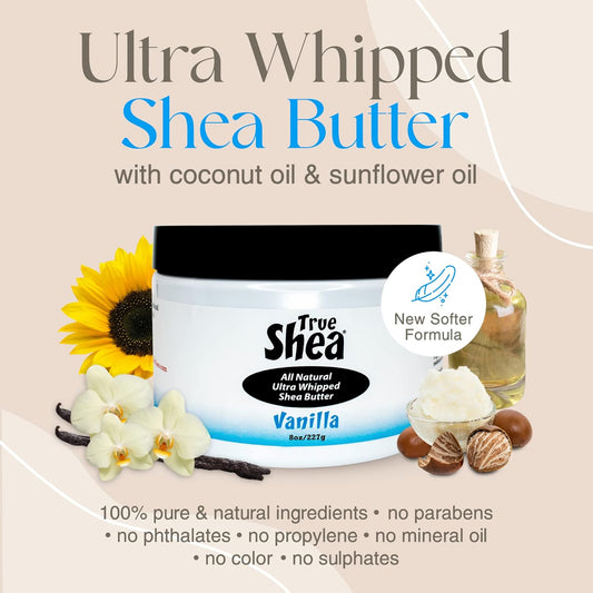 Moisturizing African Whipped Shea Butter, Vanilla, All-Natural Skincare Must-Have, Made From Unrefined Raw Shea Butter Enriched With Sunflower & Coconut Oil For Skin, No Parabens, 8 Oz