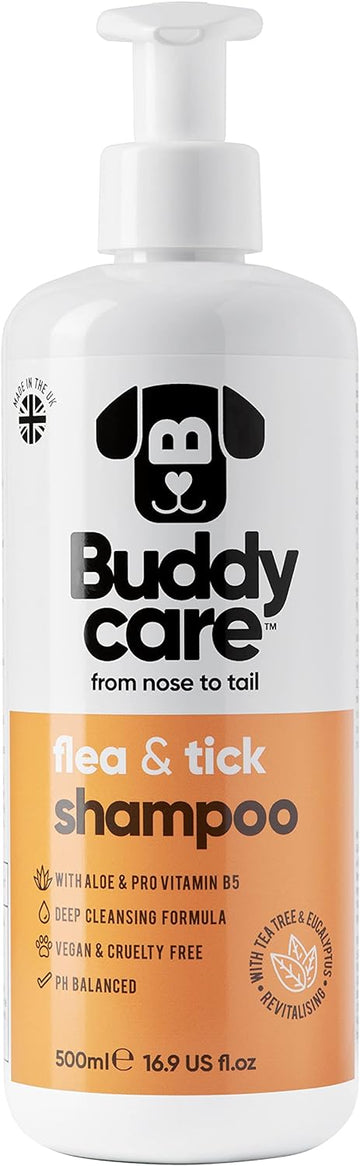 Buddycare Flea & Tick Dog Shampoo Eliminates Fleas, Ticks & Mites | Deep Cleansing Shampoo for Dogs, Tea Tree & Eucalyptus Flea Shampoo for Dogs (500ml)?B1