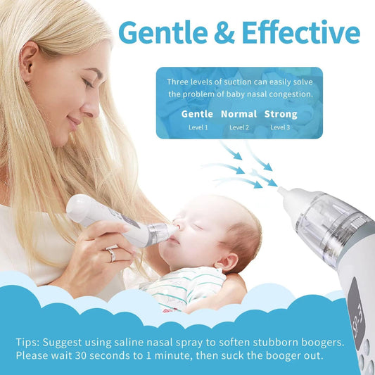 Nasal Aspirator for Baby, Electric Baby Nose Sucker with Adjustable 3 Levels Suction, Rechargeable Booger Sucker for Babies with 8 Light Modes and 3 Nursery Rhymes