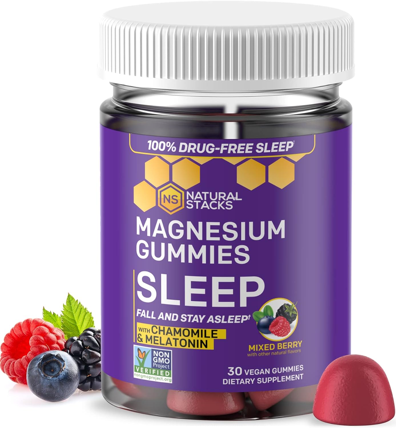 Natural Stacks Sleep Magnesium Gummies - Premium Drug Free Sleep Aid with Melatonin - Magnesium Citrate Gummies for Sleep Quality - Magnesium Gummies for Adults with Chamomile - 30 Mixed Berry Gummies
