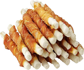 Mon2Sun Dog Treats, 5 Inch Rawhide Twist Chicken Hide Sticks, Suitable For Puppy And Small Dogs, 5 Inch,Chicken