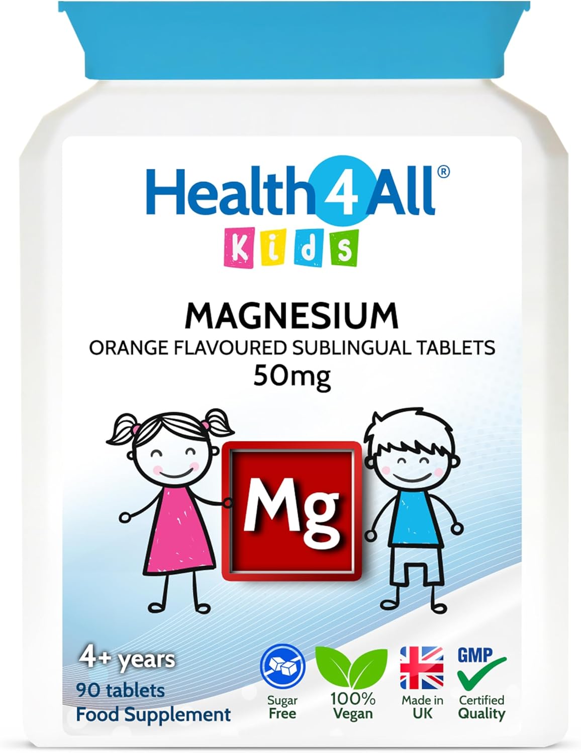 Health4All Kids Magnesium Chewable 180 Tablets For Anxiety, Sleep, Ticks. Vegan Magnesium Citrate Sleep Aid For Kids. Tasty Orange Chewable Tablets (Not Gummies) For Children Supplement