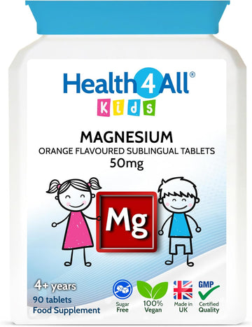 Health4All Kids Magnesium Chewable 180 Tablets For Anxiety, Sleep, Ticks. Vegan Magnesium Citrate Sleep Aid For Kids. Tasty Orange Chewable Tablets (Not Gummies) For Children Supplement