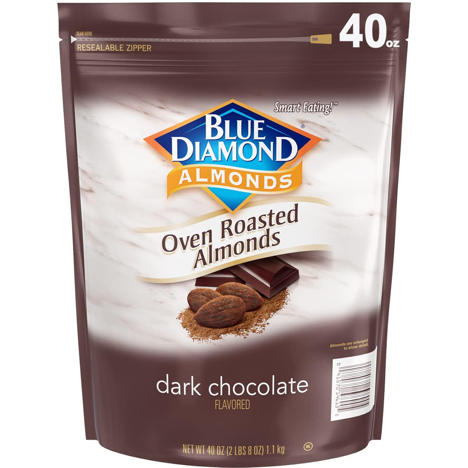 Blue Diamond Almonds, Oven Roasted Dark Chocolate Flavored Snack Nuts Perfect For Snacking, On-The-Go, Lunches And More, 40 Oz