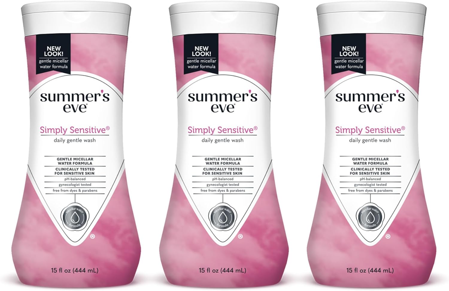 Summer'S Eve Simply Sensitive Daily Gentle All Over Feminine Body Wash, Removes Odor, Feminine Wash Ph Balanced, 15 Fl Oz, 3 Pack