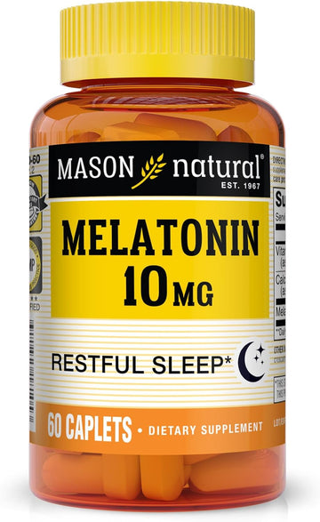 Mason Natural Melatonin 10 mg with B6 and Calcium - Natural Sleep Aid, Supports Healthy Sleep & Rest, 60 Caplets