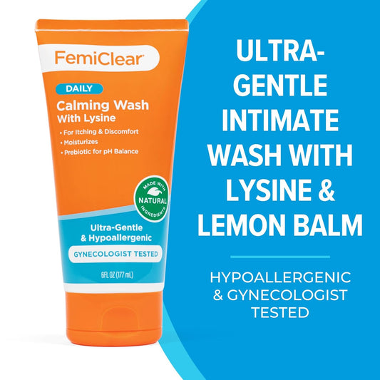 Femiclear® Restoratives Ultra-Gentle Feminine Wash, Made With Lysine & Lemon Balm, Natural Ingredients, Feminine Hygiene Products, Essentials For Vaginal Health (6Fl Oz)