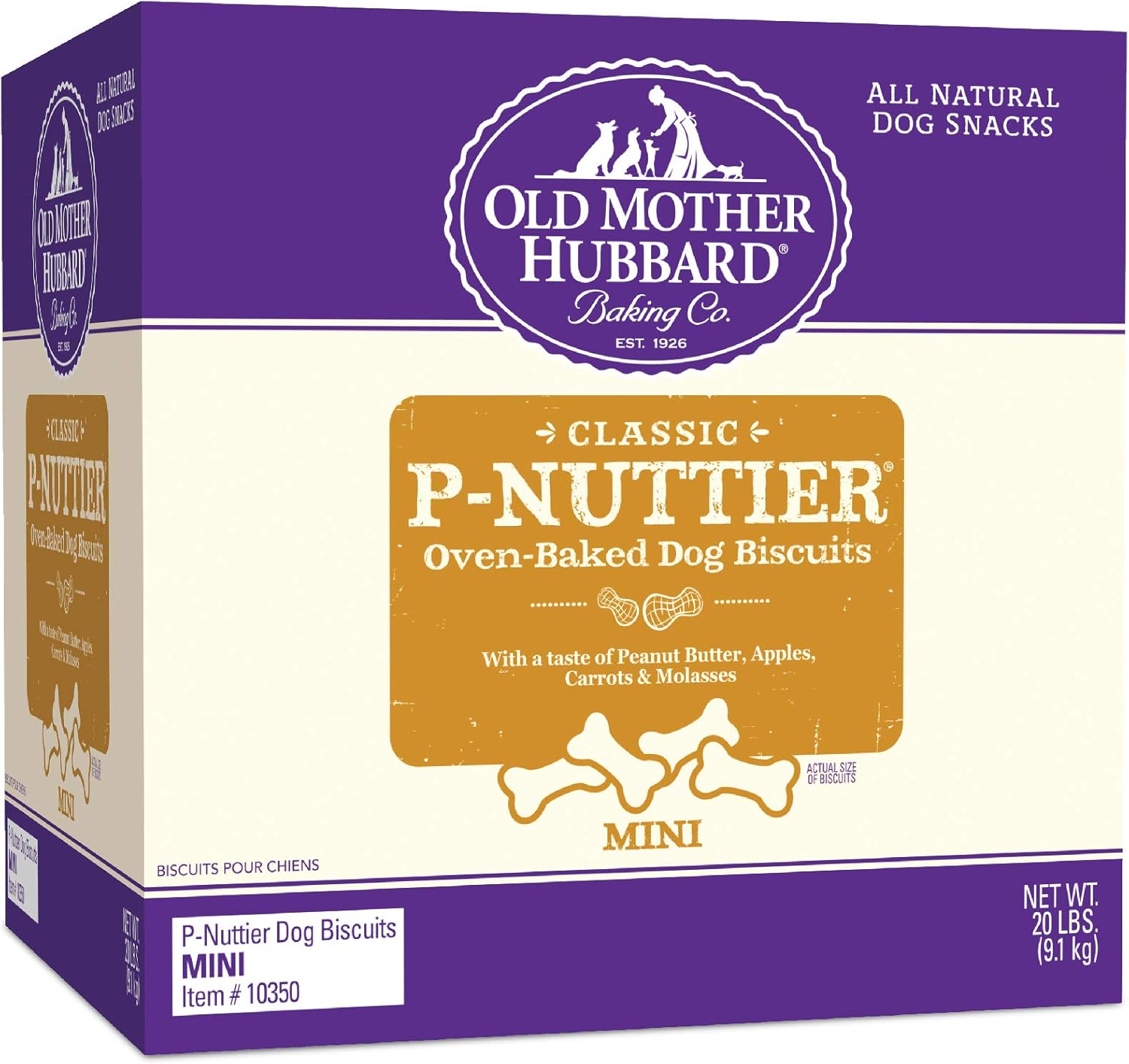 Old Mother Hubbard By Wellness Classic P-Nuttier Natural Dog Treats, Crunchy Oven-Baked Biscuits, Ideal For Training, Mini Size, 20 Pound Box