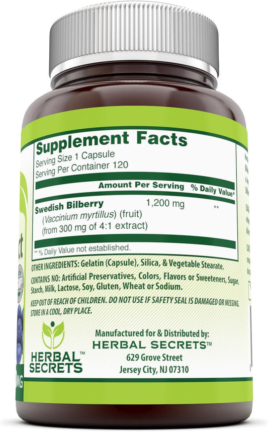 Herbal Secrets Bilberry Extract 1200 Mg 120 Capsules