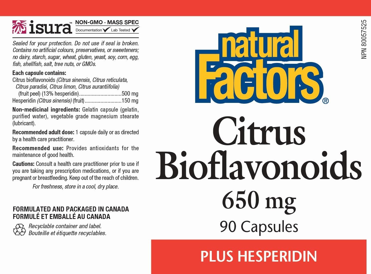 Natural Factors - Citrus Bioavonoids 650mg, Support for The Body's Use of Vitamin C, 90 Capsules