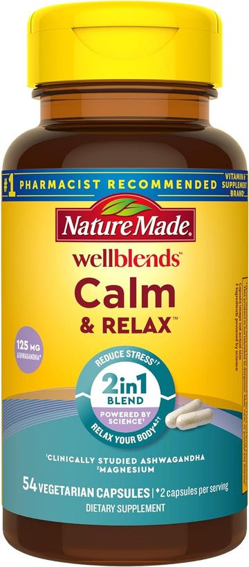 Nature Made Wellblends Calm & Relax, Ashwagandha 125Mg, Magnesium 300 Mg, 54 Vegetarian Capsules