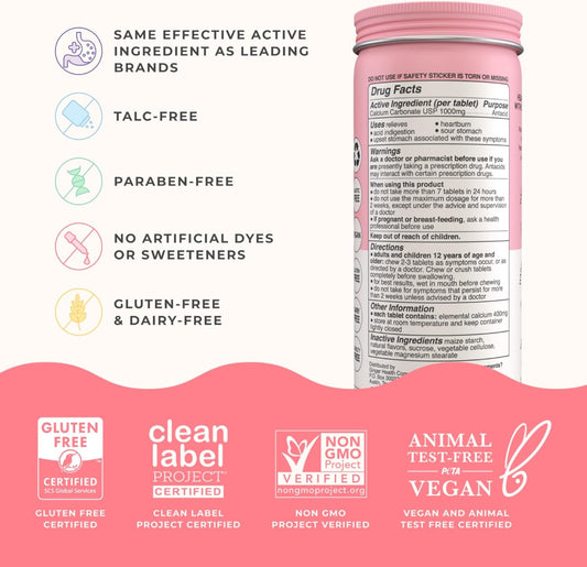 Wonderbelly Antacid, Effective Heartburn And Instant Acid Indigestion Relief, Extra Strength Chewable Tablets, 1000 Mg Calcium Carbonate, No Talc Or Dye, Strawberry Milkshake, 60 Count