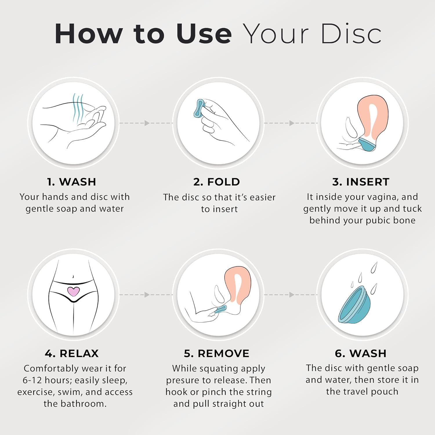 EcoBlossom Reusable Menstrual Disc with Removal String - The Most Reliable Medical Grade Silicone Period Discs - Comfortably use for 12 Hours (Small, Cyan) : Health & Household