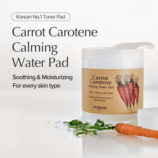 SKINFOOD Carrot Carotene Calming Water Pad 250g (8.81 oz.) 60 Sheets- Redness Relief Soothing Facial Toner Pads for Sensitive Skin, Cruelty Free