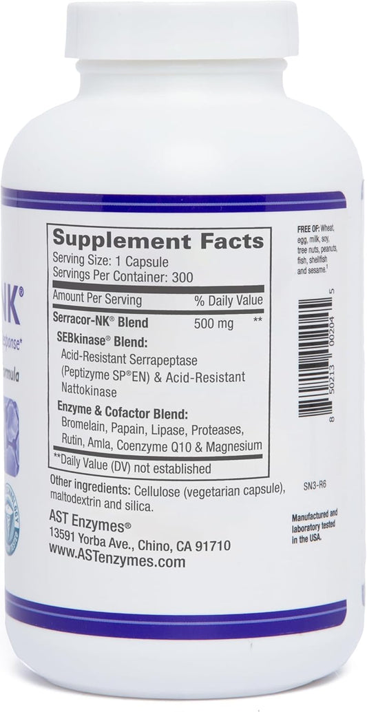 Serracor-Nk – 300 Vegetarian Capsules – Circulatory And Respiratory Support – Natural Systemic Enzymes Formula – Contains Acid-Resistant Serrapeptase & Acid-Resistant Nattokinase